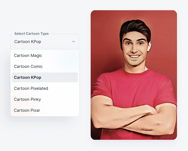 Style selection screen for ai photobooth portraits with multiple cartoon and creative options.