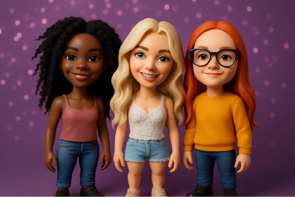 Group of 3D cartoon-style characters created with ai photobooth portrait effects.