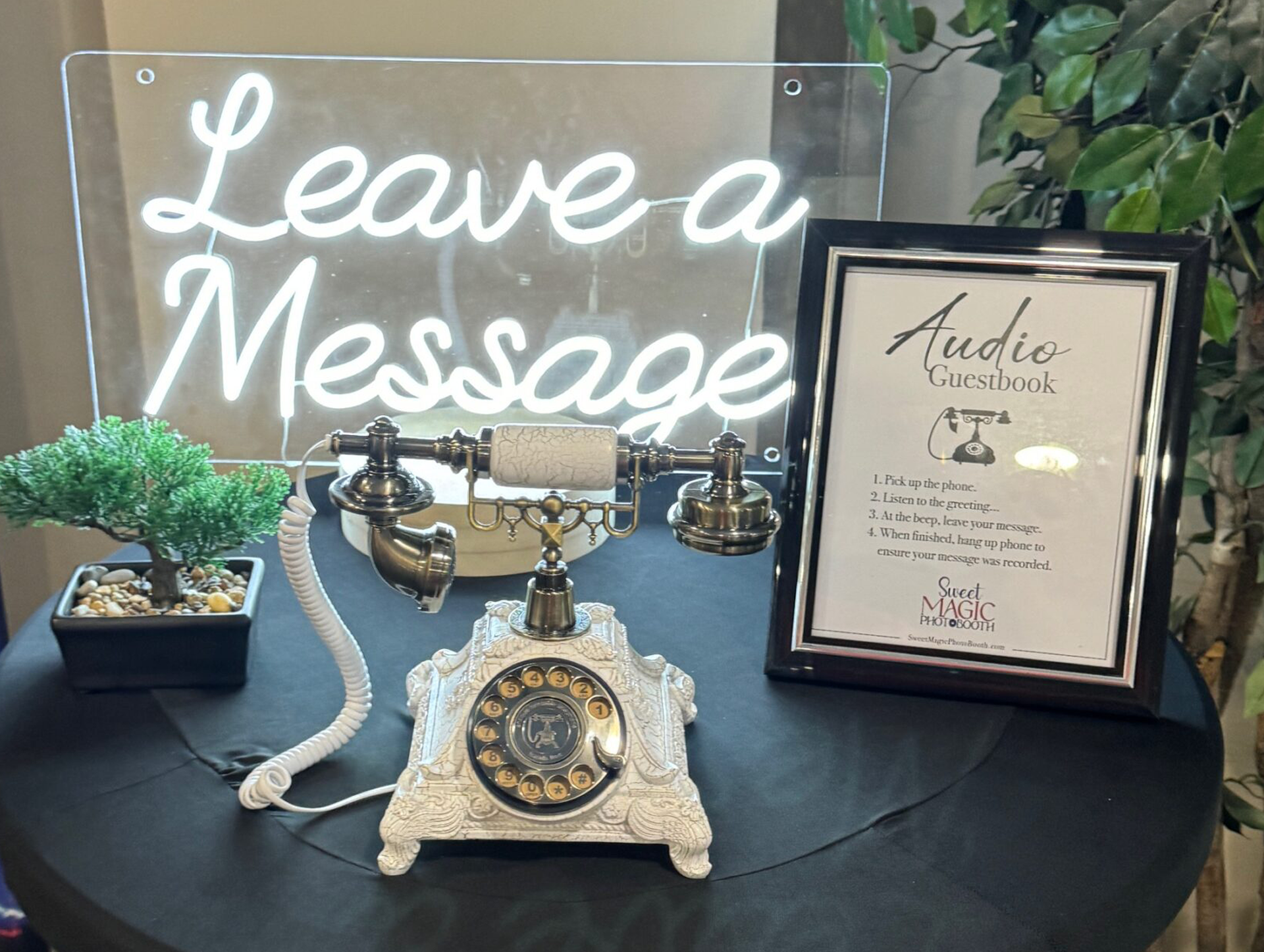 Audio guest book with vintage phone for wedding messages